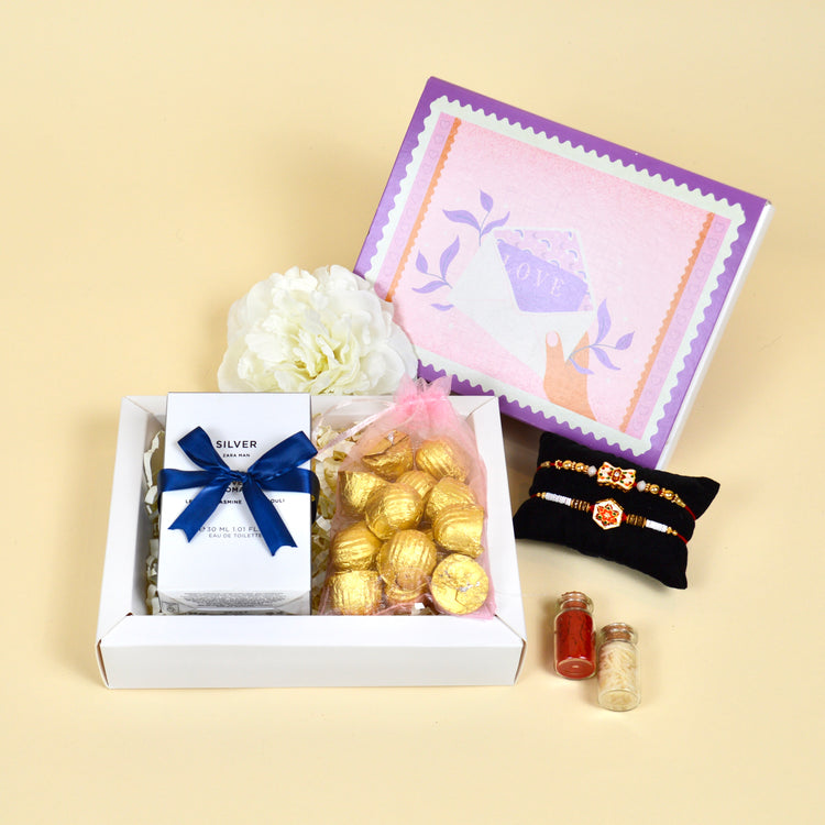 Rakhi gift hamper with perfume