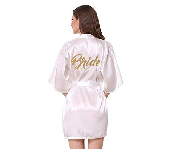 Bride White satin robe