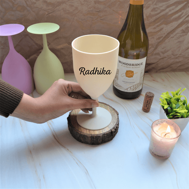 Personalised Wine Glass(Assorted pastel colours) (7 inch) - Between Boxes Gifts