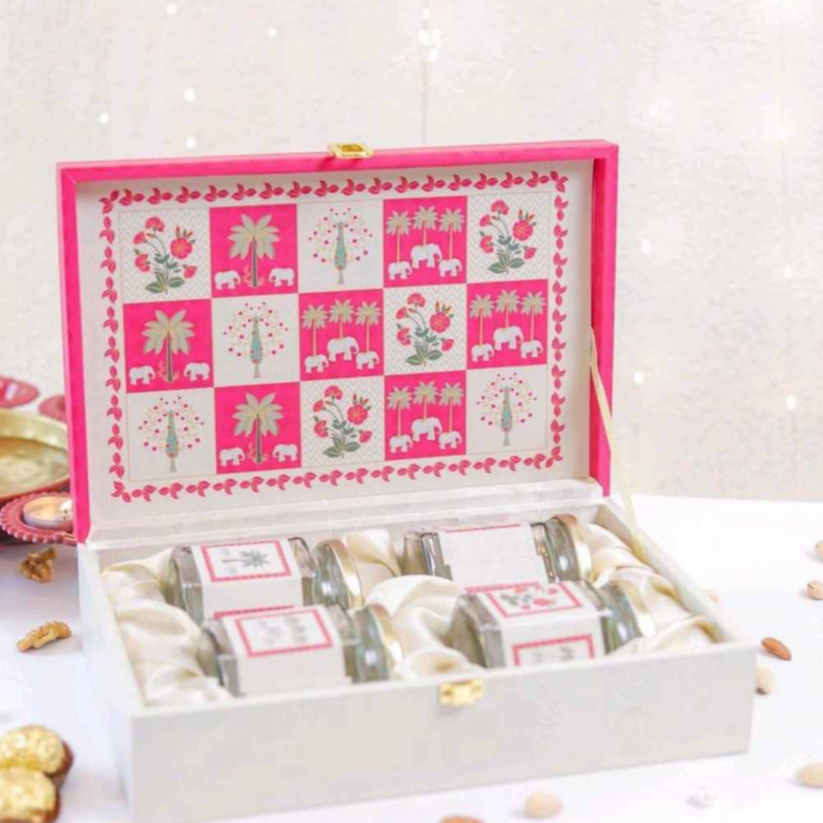 Wedding Invite / Return Gift - Dry Fruit Box (Elephants) - Between Boxes Gifts