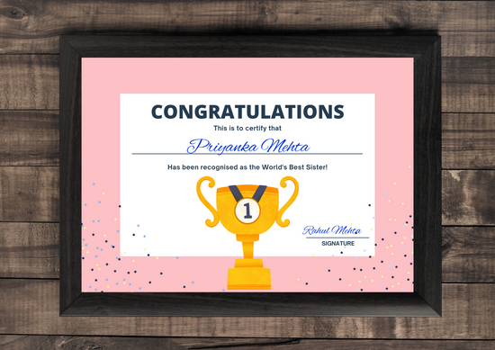 Personalised Certificate for Sister - Between Boxes Gifts