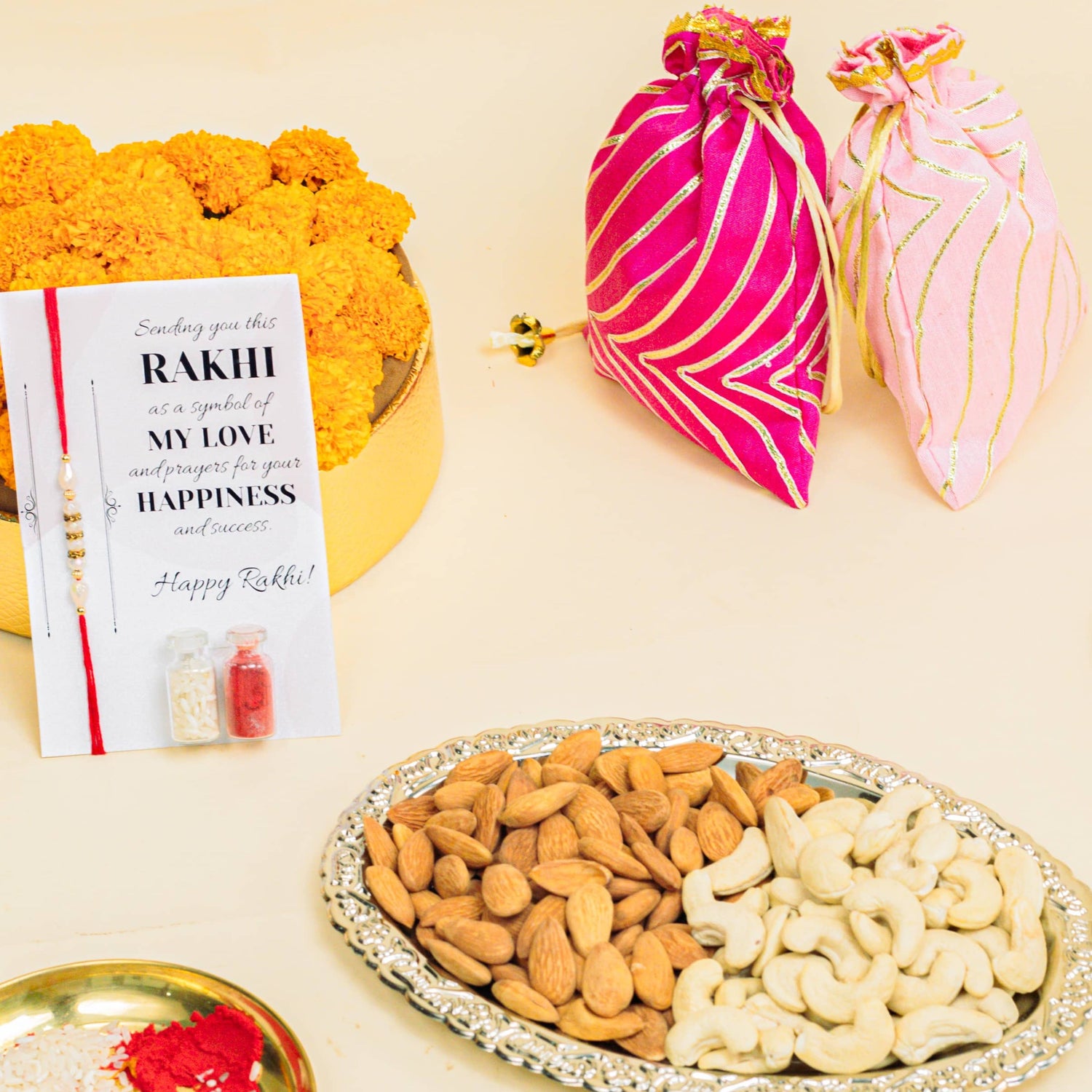 Dry Fruit Potlis with Rakhi GIft2