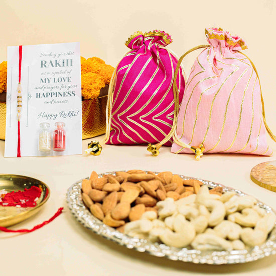 Dry Fruit Potlis with Rakhi Gift2