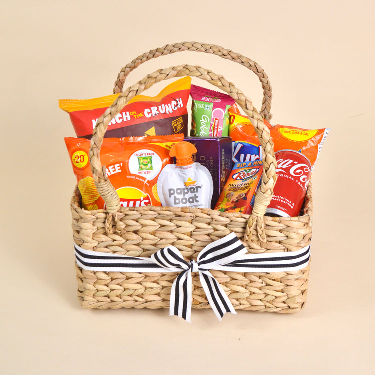 Golden Snack Basket Gift Hamper – Between Boxes Gifts