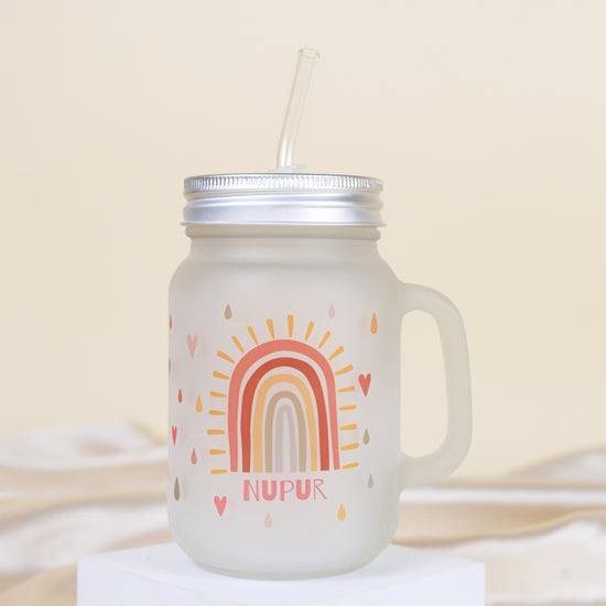 Customizable Frosted Jar with Straw