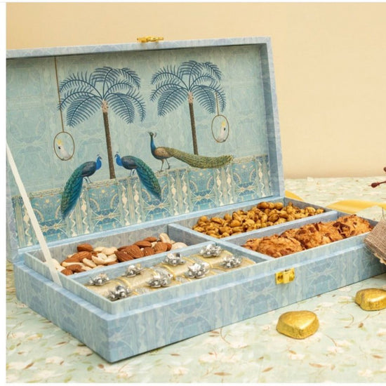Wedding Invite / Return Gift - Dry Fruit Box (Peacock)